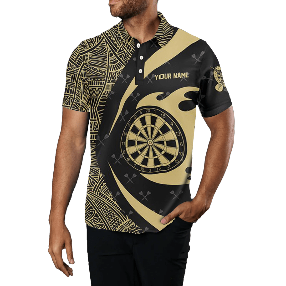 Individuelles Gelb und Schwarz Tribal Darts Herren Polo Shirt T1357 - Outfitsuche