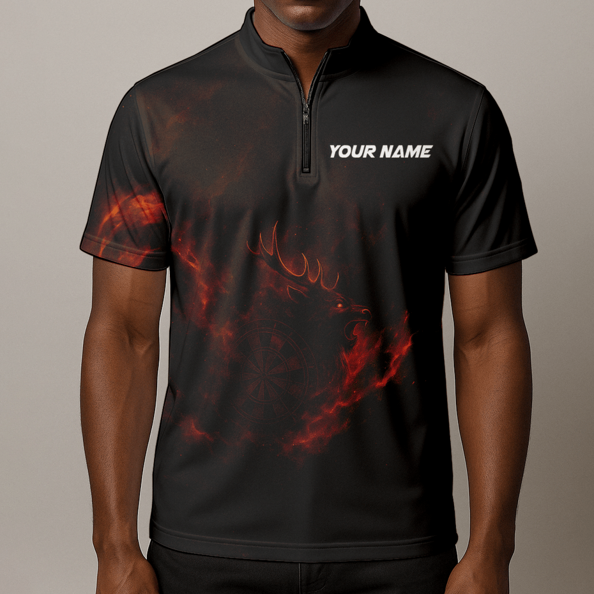 Individuelles Herren Darts Poloshirt "Feuriger Hirsch" Schwarz V8802 - Outfitsuche