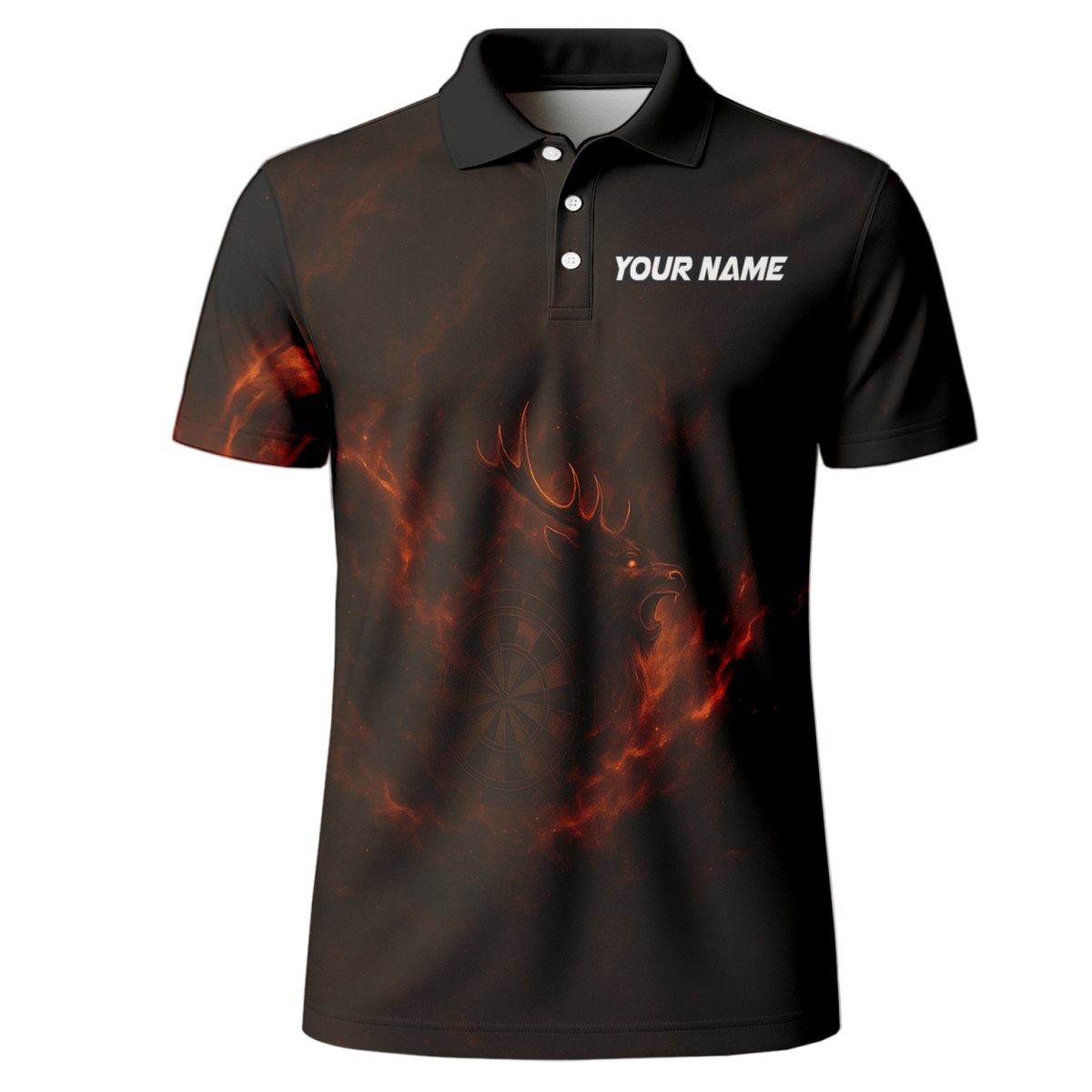 Individuelles Herren Darts Poloshirt "Feuriger Hirsch" Schwarz V8802 - Outfitsuche