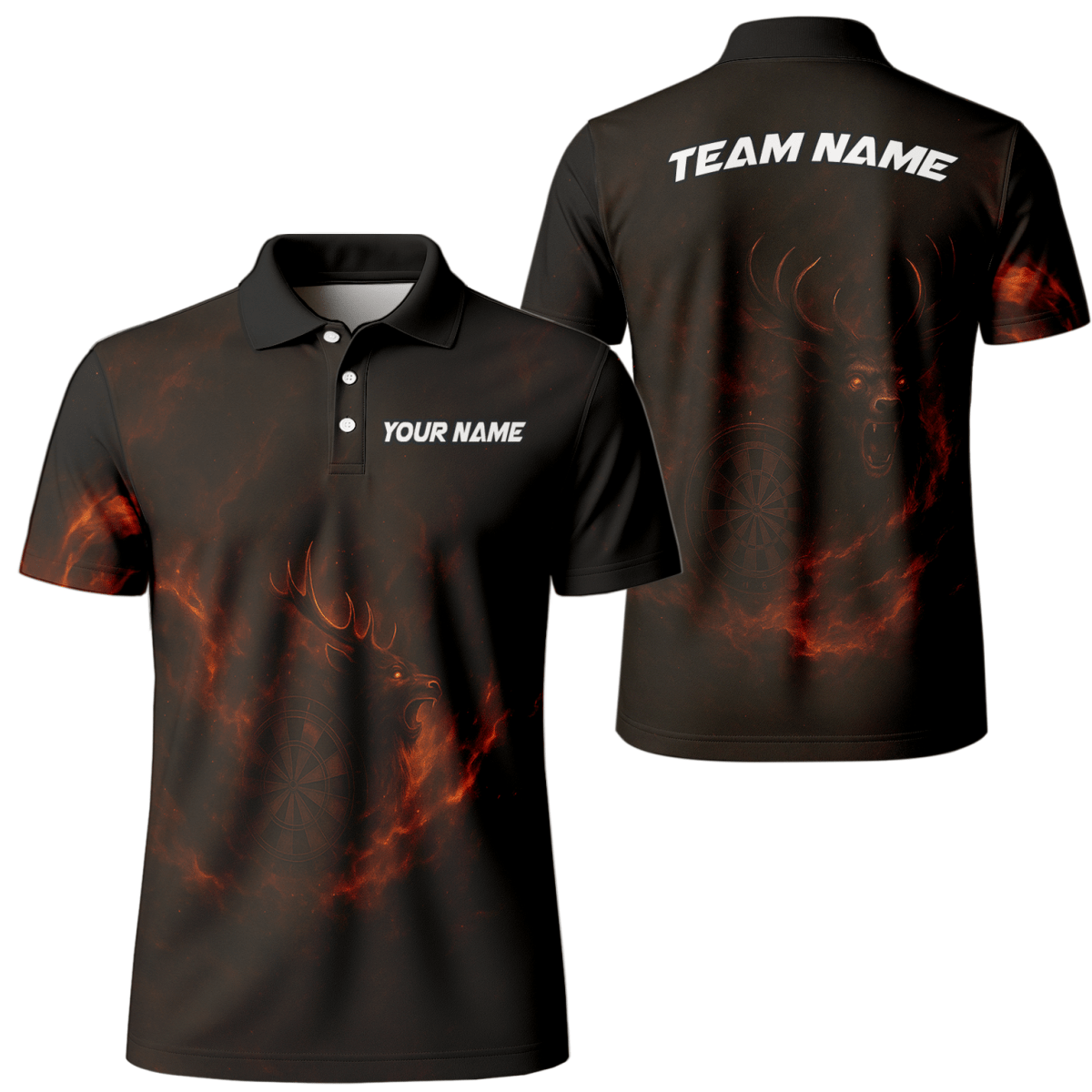 Individuelles Herren Darts Poloshirt "Feuriger Hirsch" Schwarz V8802 - Outfitsuche
