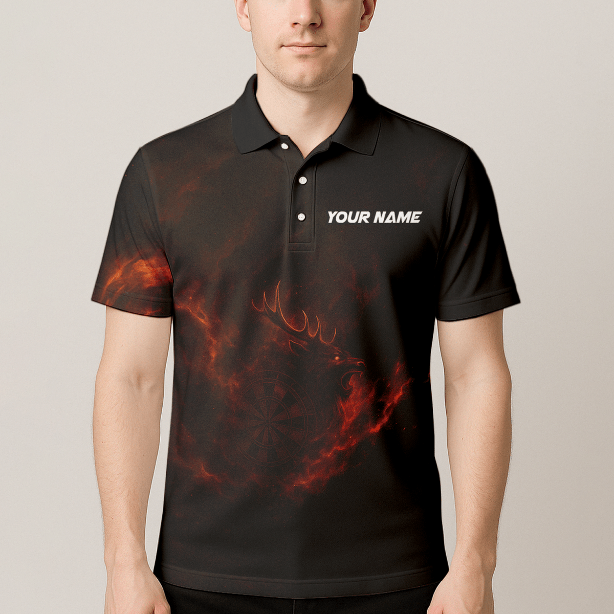 Individuelles Herren Darts Poloshirt "Feuriger Hirsch" Schwarz V8802 - Outfitsuche