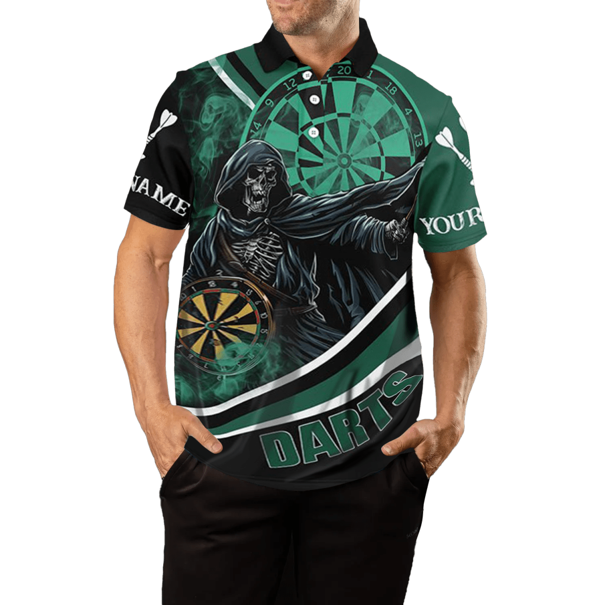 Individuelles Herren Totenkopf Grün Darts Polo Shirt T1390 - Outfitsuche