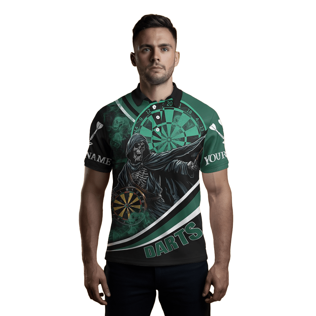 Individuelles Herren Totenkopf Grün Darts Polo Shirt T1390 - Outfitsuche