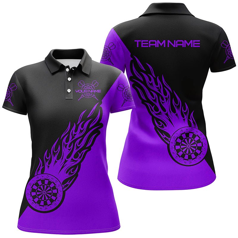 Individuelles Lila Schwarzes Flammen Damen Darts Polo Shirt - Dartshirt für Frauen - Dart Trikots L1342 - Outfitsuche