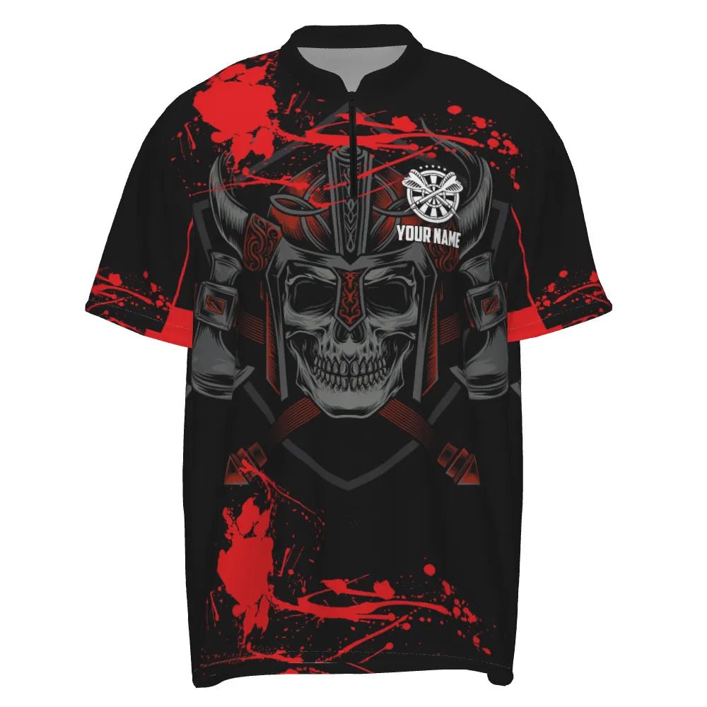 Individuelles rotes Herren Polo-Shirt mit Krieger-Schädel-Motiv für Darts, gruseliges Dart-Shirt für Männer, Dart-Trikots M816 - Outfitsuche