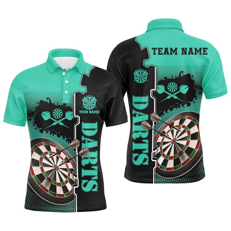 Individuelles Türkis-Schwarzes Herren-Dartspoloshirt | Maßgeschneidertes Dartshirt für Herren | Darttrikots L1449 - Outfitsuche