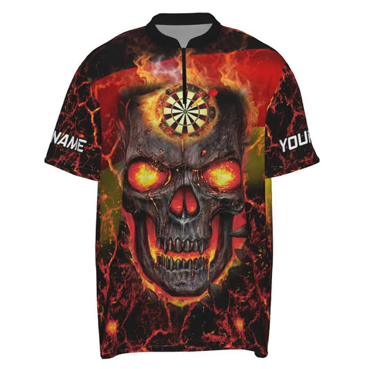 Inferno-Schädel Dart Zip Shirt "Deutschland-Flammen", personalisierbares Herren-Jersey mit Totenkopf und Deutschland Flagge für Herren GMF727 - Outfitsuche