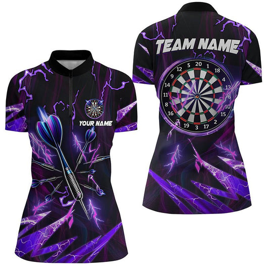 Lila Blitz 3D Darts Viertelreißverschluss-Shirt für Damen - Personalisierte Dartshirts - Darttrikots L1350 - Outfitsuche