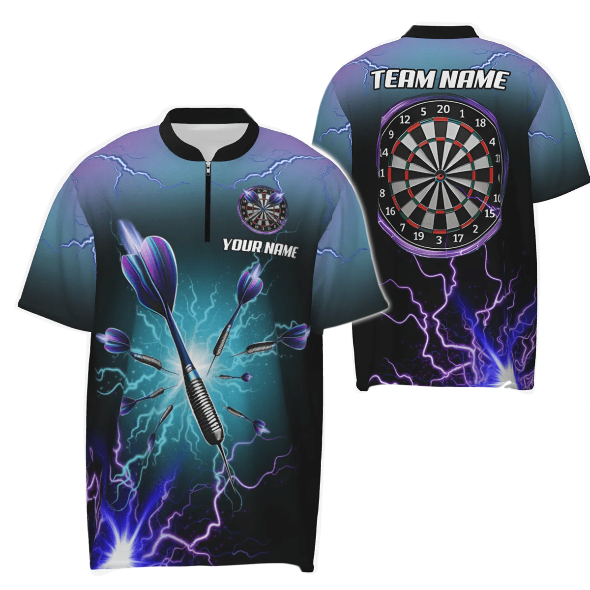 Lila Blitz 3D Herren Darts Polo Shirt | Personalisierte Dartshirts für Männer | Dart Trikots | Hochwertiges Material | Anpassbare Designs | L1243 - Outfitsuche