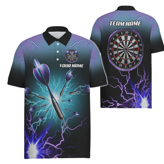 Lila Blitz 3D Herren Darts Polo Shirt | Personalisierte Dartshirts für Männer | Dart Trikots | Hochwertiges Material | Anpassbare Designs | L1243 - Outfitsuche