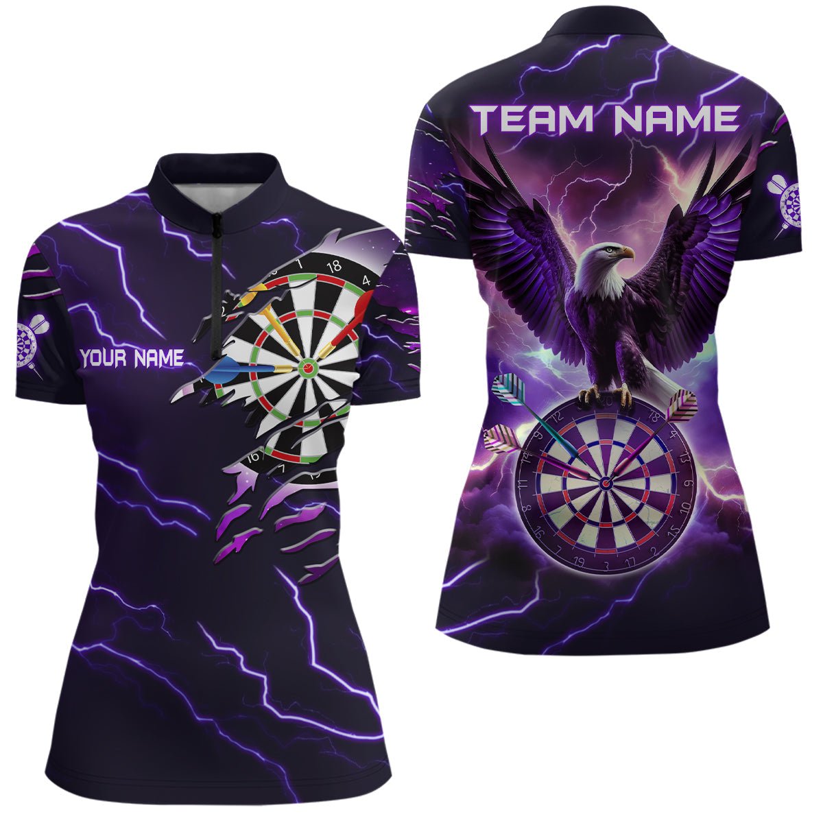 Lila Blitz Adler Damen Darts Viertelreißverschluss-Shirt | Personalisierte Dart-Trikots für Frauen | Hochwertiges Material | L1453 - Outfitsuche