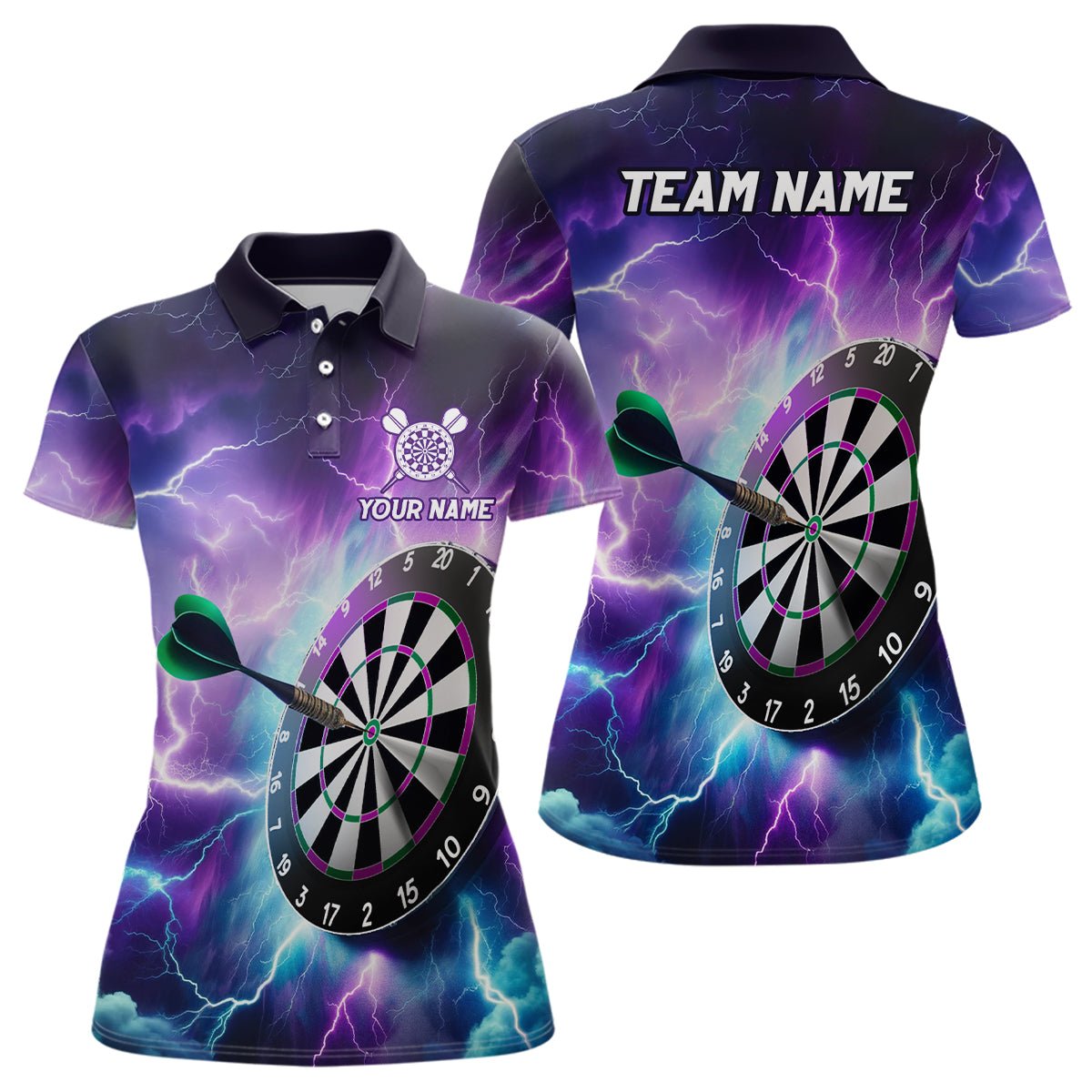 Lila Blitz Damen Darts Polo Shirt | Personalisiertes Darts Shirt für Frauen | Dart Trikot | Individuell gestaltbar | L1444 - Outfitsuche