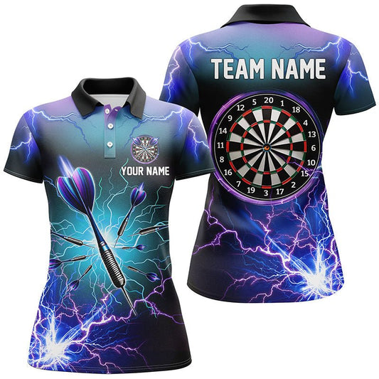 Lila Blitz Donner 3D Darts Polo Shirt | Personalisierte Dartshirts für Damen | Dart Trikots | L1243 - Outfitsuche