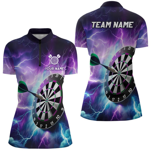 Lila Blitz Donner Darts Viertelreißverschluss-Shirt | Personalisiertes Darts-Shirt für Damen | Dart Trikots | L1444 - Outfitsuche