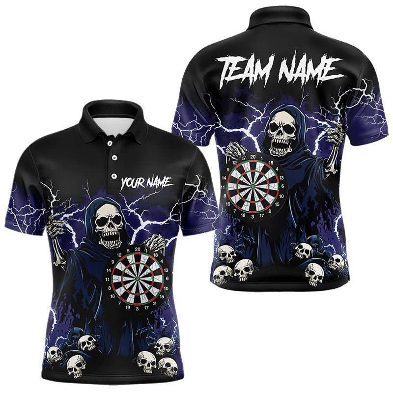 Lila Blitz Donner Schädel Darts Polo - Individuelles Team Darts Trikot N9446 - Outfitsuche