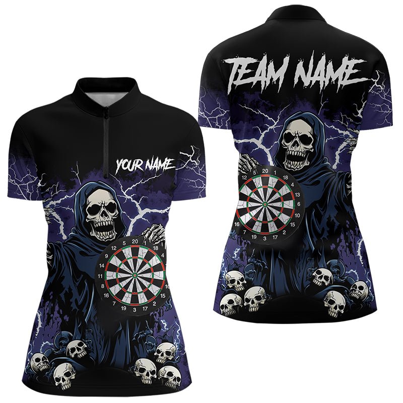 Lila Blitz Donner Schädel Darts Polo - Individuelles Team Darts Trikot N9446 - Outfitsuche