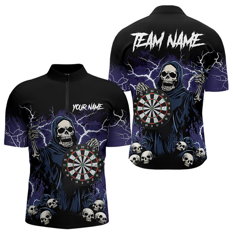 Lila Blitz Donner Schädel Darts Polo - Individuelles Team Darts Trikot N9446 - Outfitsuche