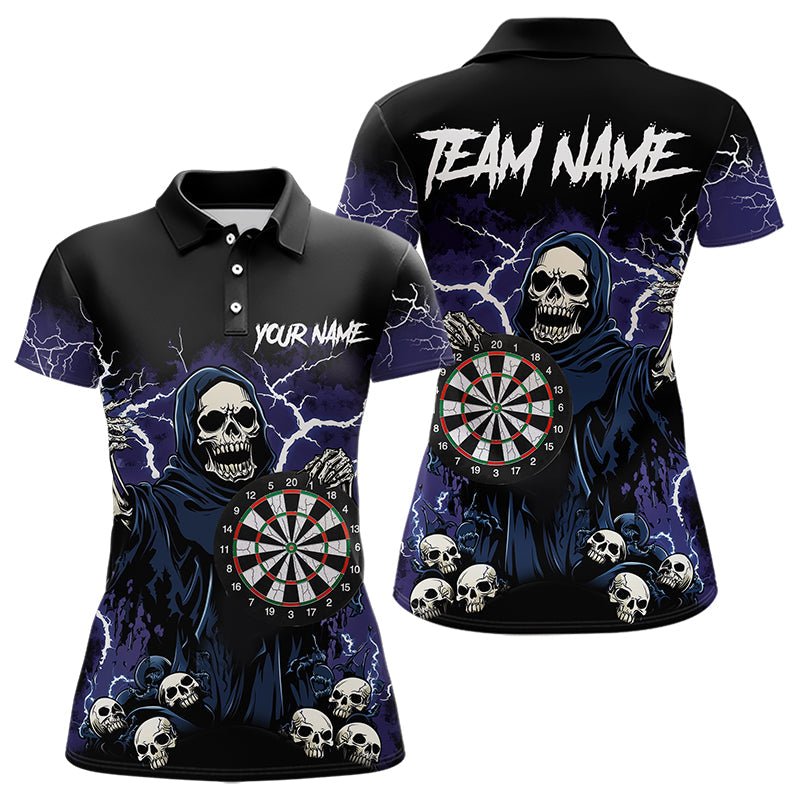 Lila Blitz Donner Schädel Darts Polo - Individuelles Team Darts Trikot N9446 - Outfitsuche