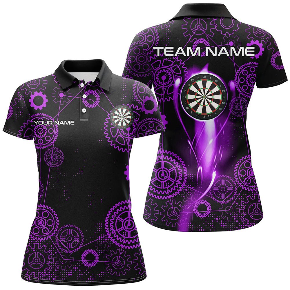 Lila Darts Gearwheel Muster personalisiertes Dart Polo - Shirt für Dartliga - Teamuniformen T3189 - Outfitsuche