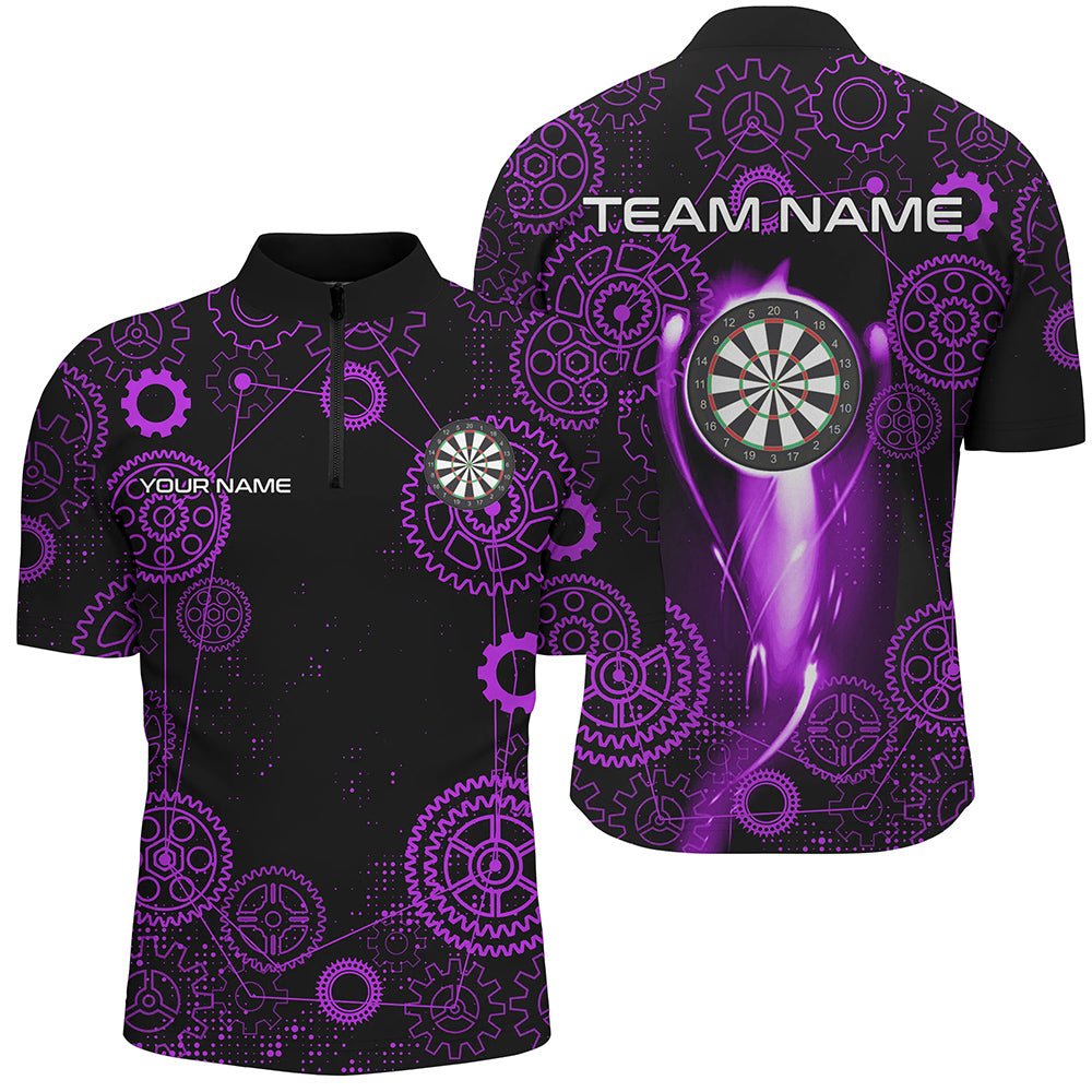 Lila Darts Gearwheel Muster personalisiertes Dart Polo - Shirt für Dartliga - Teamuniformen T3189 - Outfitsuche