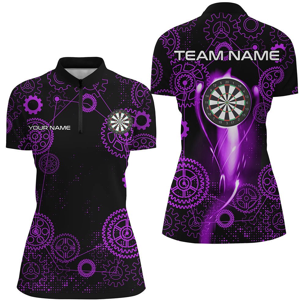 Lila Darts Gearwheel Muster personalisiertes Dart Polo - Shirt für Dartliga - Teamuniformen T3189 - Outfitsuche