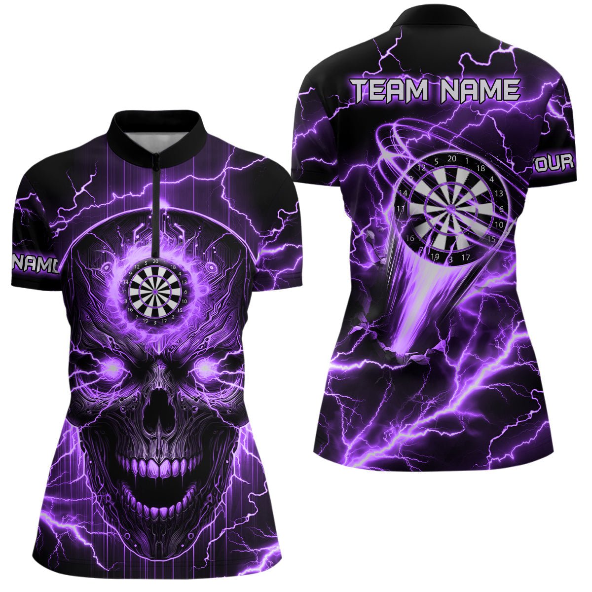 Lila Darts Skull Damen Polo, Quarter - Zip Shirt mit Blitzdesign – Individuelle Dart - Trikots für die Liga T2839 - Outfitsuche