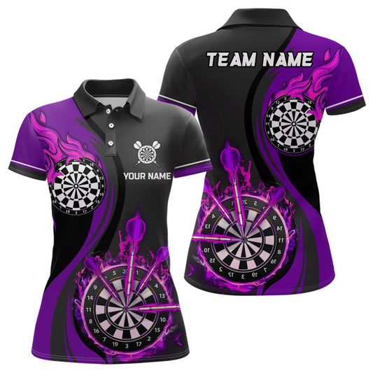 Lila Feuer Flamme Damen Darts Polo Shirt | Personalisierte Dartshirts für Frauen | Dart Trikots | L1477 - Outfitsuche