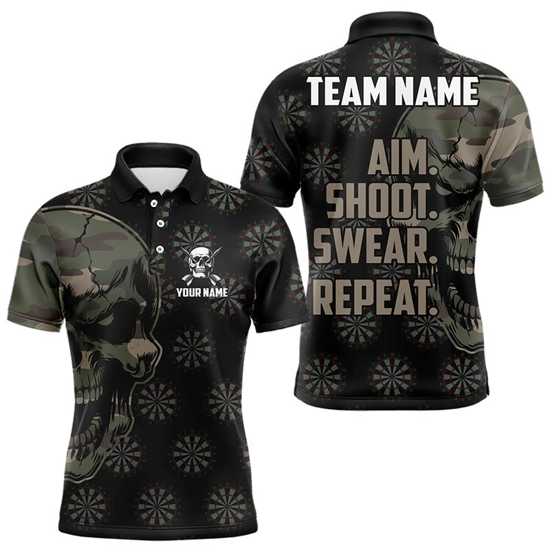 Lustige Camo Darts Skull Ziel Schießen Fluchen Wiederholen Personalisierte Dart Polo Shirts, Vintage Dart Team Trikots T3266 - Outfitsuche
