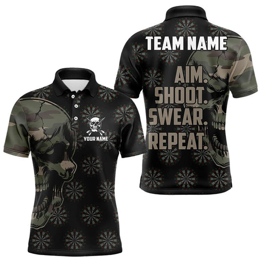 Lustige Camo Darts Skull Ziel Schießen Fluchen Wiederholen Personalisierte Dart Polo Shirts, Vintage Dart Team Trikots T3266 - Outfitsuche