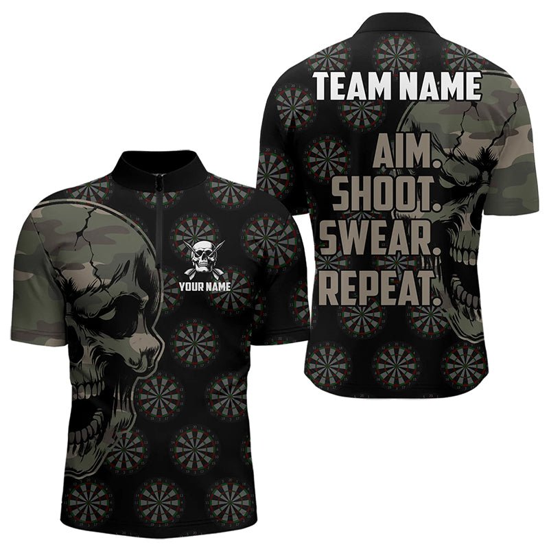 Lustige Camo Darts Skull Ziel Schießen Fluchen Wiederholen Personalisierte Dart Polo Shirts, Vintage Dart Team Trikots T3266 - Outfitsuche