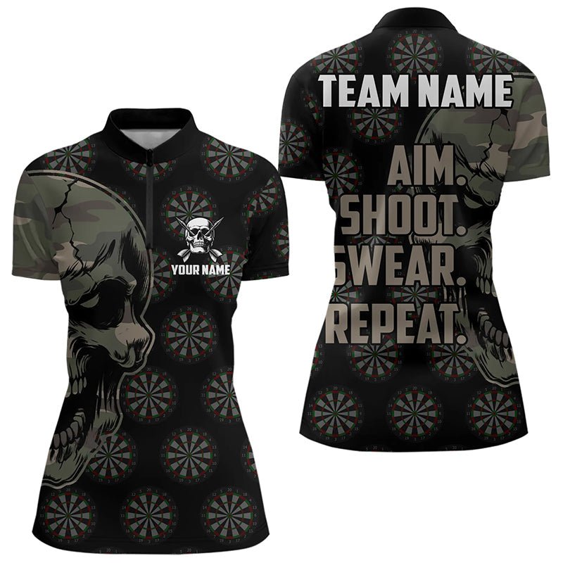 Lustige Camo Darts Skull Ziel Schießen Fluchen Wiederholen Personalisierte Dart Polo Shirts, Vintage Dart Team Trikots T3266 - Outfitsuche