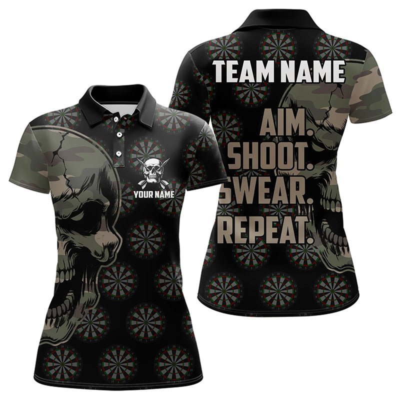 Lustige Camo Darts Skull Ziel Schießen Fluchen Wiederholen Personalisierte Dart Polo Shirts, Vintage Dart Team Trikots T3266 - Outfitsuche