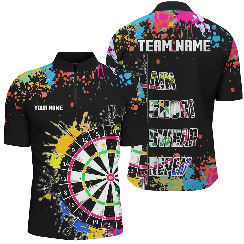 Lustiges Dartboard T-Shirt für Männer – Bunt, Zielgenau, Schießen, Fluchen, Wiederholen | Schwarz T2778 - Outfitsuche