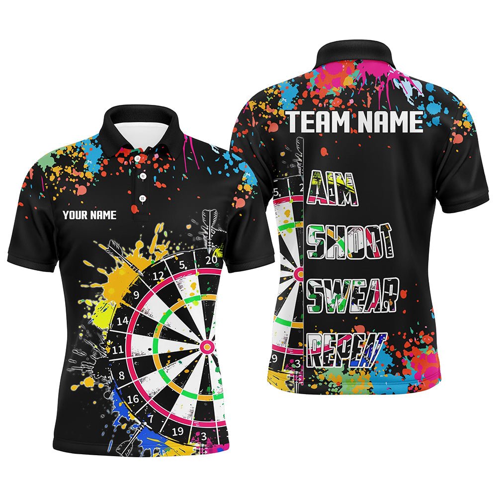 Lustiges Dartboard T-Shirt für Männer – Bunt, Zielgenau, Schießen, Fluchen, Wiederholen | Schwarz T2778 - Outfitsuche