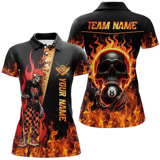 Lustiges Skelett mit Feuerflammen 8 - Ball Pool Shirt für Frauen T1859 - Outfitsuche