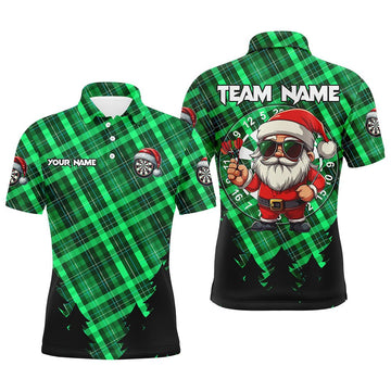 Lustiges Weihnachts - Santa Dartshirt für Männer mit grünem Karomuster – Perfektes Weihnachtsgeschenk für Dartliebhaber T2809 - Outfitsuche