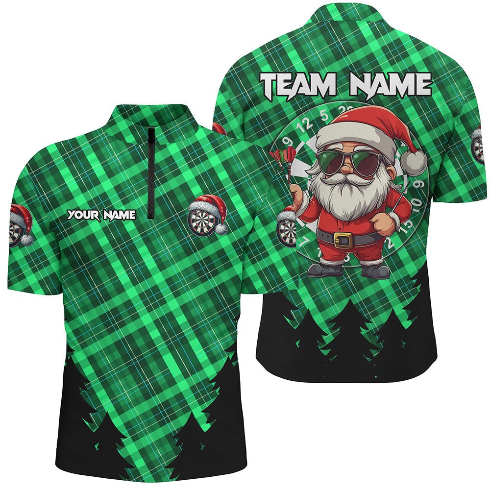 Lustiges Weihnachts - Santa Dartshirt für Männer mit grünem Karomuster – Perfektes Weihnachtsgeschenk für Dartliebhaber T2809 - Outfitsuche