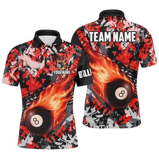 Männer Polo - Shirt mit rotem Feuerflammen - Design und 8 - Ball - Motiv T1347 - Outfitsuche