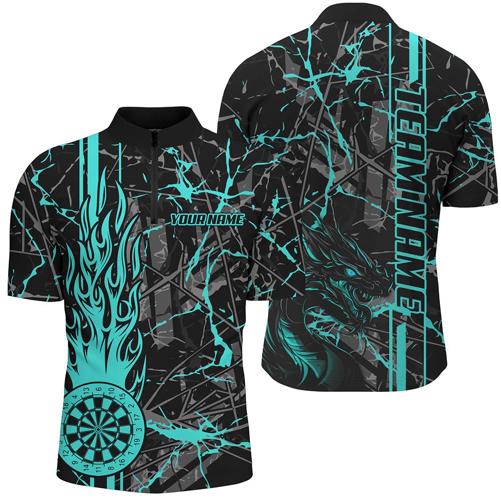 Männer Turquoise Grunge Darttrikot - Feuerflammen Drache mit individuellem Namen T2603 - Outfitsuche