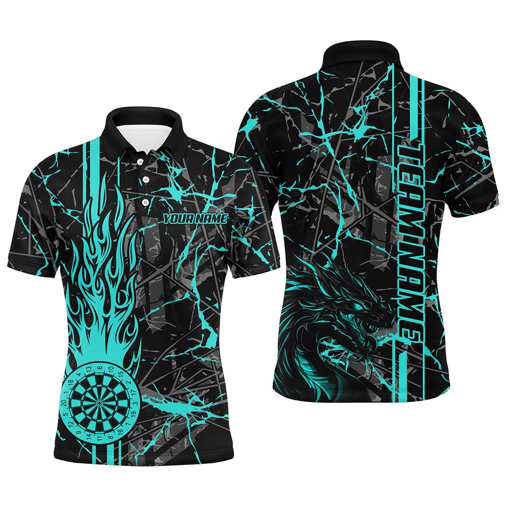 Männer Turquoise Grunge Darttrikot - Feuerflammen Drache mit individuellem Namen T2603 - Outfitsuche