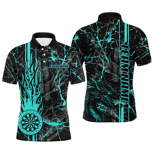 Männer Turquoise Grunge Darttrikot - Feuerflammen Drache mit individuellem Namen T2603 - Outfitsuche