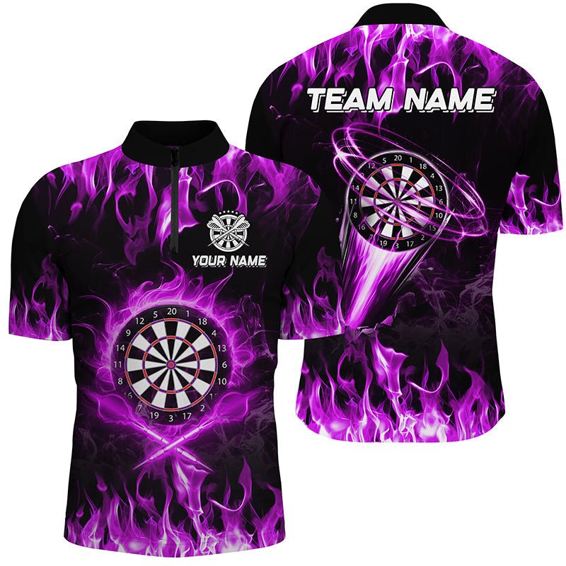 Männer's Lila Feuerflammen Dartshirt - Individuelles Blitz - Darts - Liga - Trikot T2662 - Outfitsuche