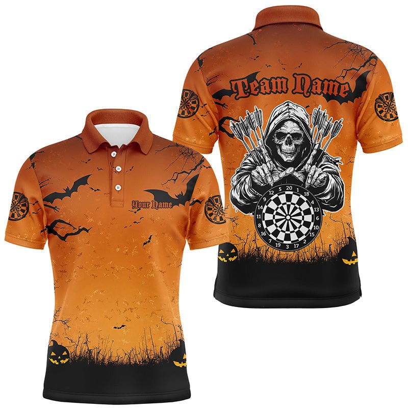 Maßgeschneiderte Herren Halloween - Dartshirt in Orange - Gruseliges Totenkopf - Skelett T2737 - Outfitsuche