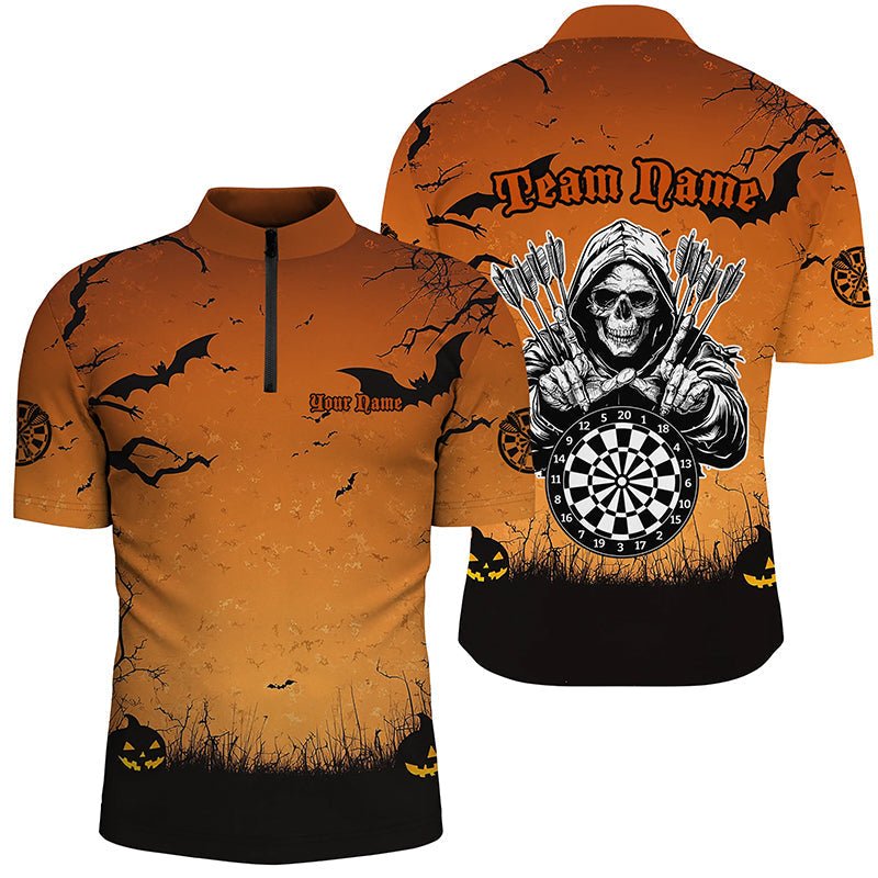 Maßgeschneiderte Herren Halloween - Dartshirt in Orange - Gruseliges Totenkopf - Skelett T2737 - Outfitsuche