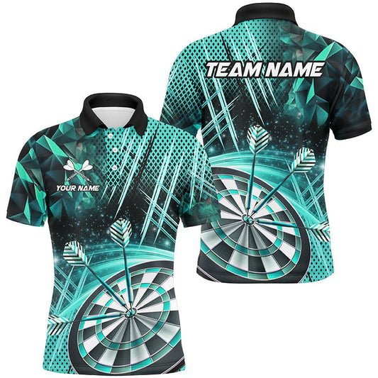 Maßgeschneiderte Türkis Glitzer Dartshirt für Herren - Personalisierte Team - Liga T2581 - Outfitsuche