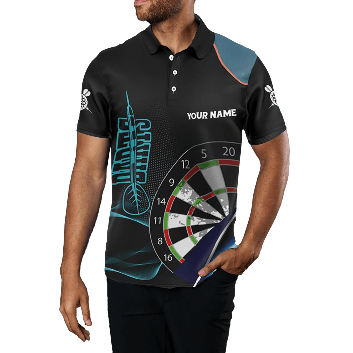 Maßgeschneidertes Blau - Schwarzes 3D Herren - Dart - Poloshirt V1111 - Outfitsuche