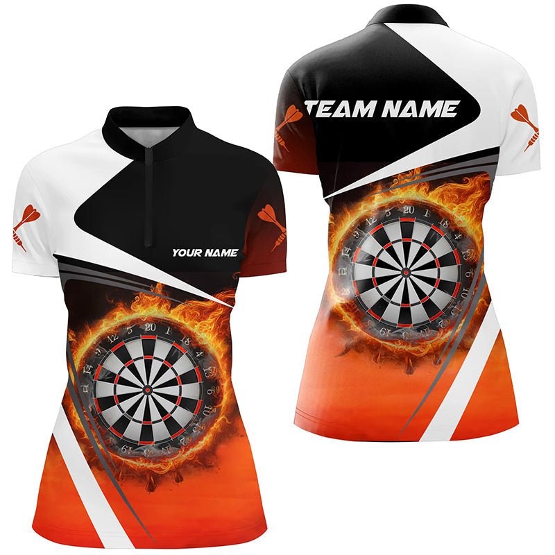 Maßgeschneidertes Damen Feuer Flamme Dartboard Dart 3D Viertel - Zip Shirt V1083 - Outfitsuche