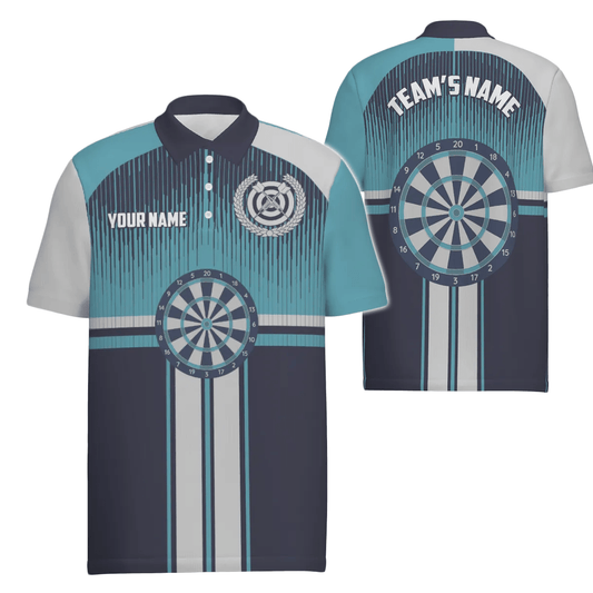 Maßgeschneidertes Dartboard im Sportstil, weiß-blaues Herren-Poloshirt, Darts-Trikot für Männer K145 - Outfitsuche