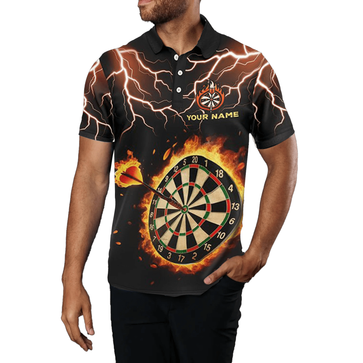 Maßgeschneidertes Herren Dart Polo Shirt - Donner Blitz Feuer Darts Board T1469 - Outfitsuche