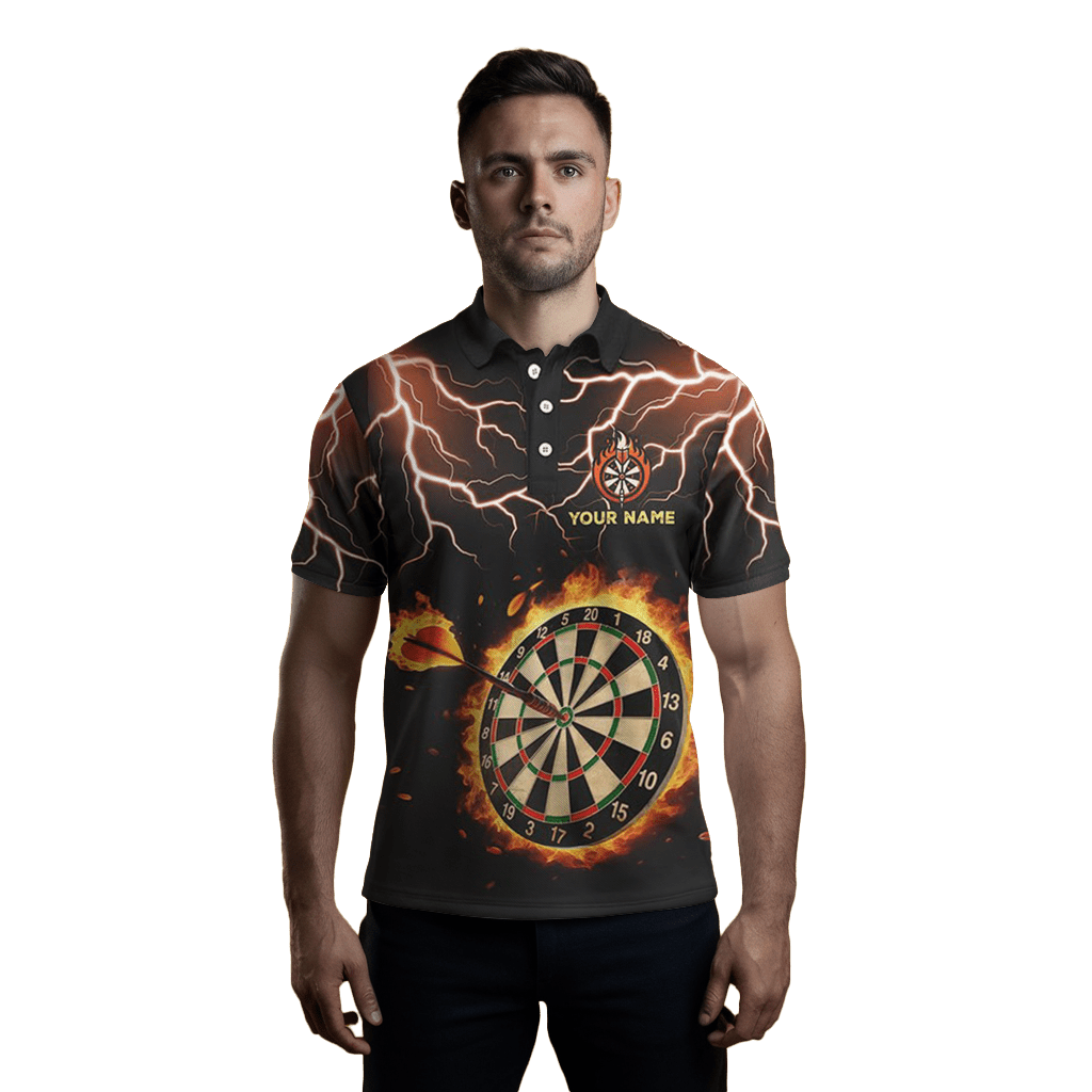 Maßgeschneidertes Herren Dart Polo Shirt - Donner Blitz Feuer Darts Board T1469 - Outfitsuche